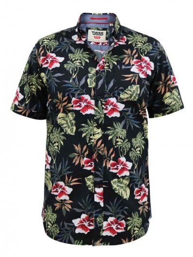 WILTON-D555 Hawaiian Ao Print Short Sleeve Button Down Collar Shirt-Black-5XL