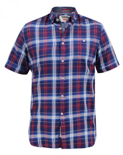 PORTLAND-D555 Check Button Down Collar S/S Shirt With Pocket-Blue-2XL