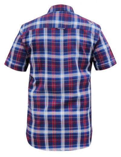 PORTLAND-D555 Check Button Down Collar S/S Shirt With Pocket-Blue-2XL