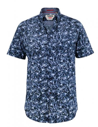 PADBURY-D555 Floral Ao Printed Button Down Collar S/S Shirt With Pocket-Navy-4XL