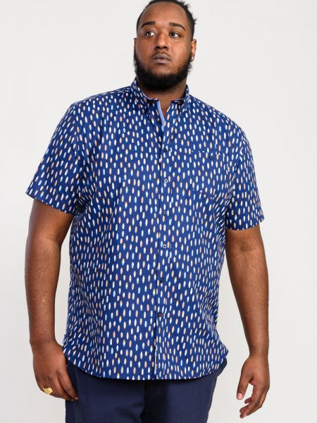 HACKFORD-D555 Surf Board Ao Printed Button Down Collar S/S Shirt With Pocket-Navy-4XL