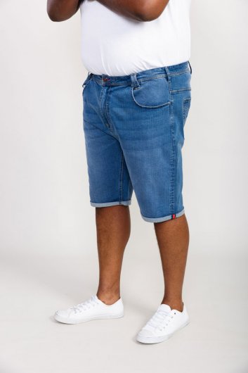 SUFFOLK-D555 Blue Stretch Denim Shorts-Stonewash-42