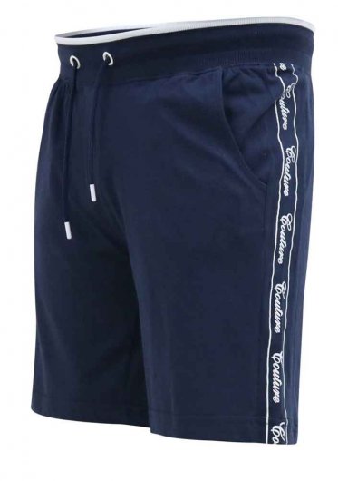BRANTHAM-D555 Couture Elasticated Waistband Shorts With Branded Side Panels-Navy-6XL
