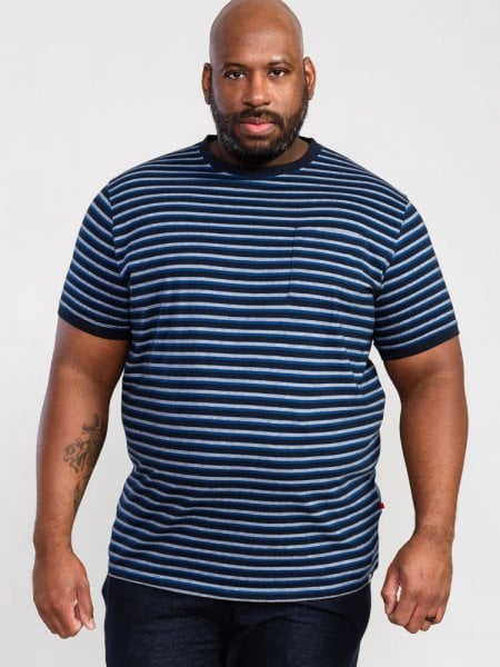 BEAMONT-D555 Jacquard Stripe T-Shirt-Navy-4XL