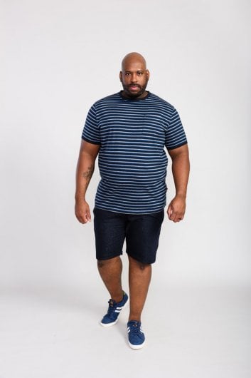 BEAMONT-D555 Jacquard Stripe T-Shirt-Navy-4XL