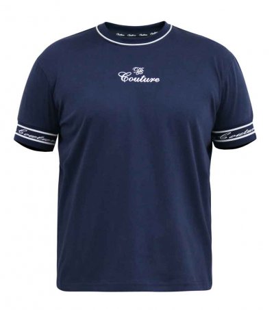 RAMSEY-D555 Couture Crew Neck T-Shirt With Chest Print With Branded Rib Cuffs-Navy-4XL