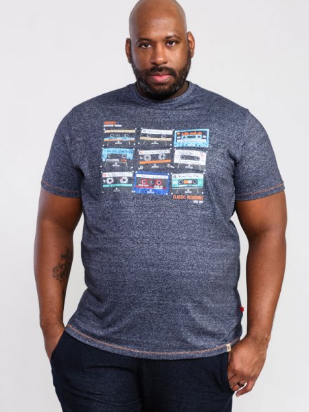 APSEY-D555 Multi Cassette Tape Printed T-Shirt-Navy-2XL