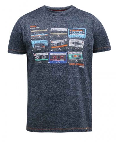 APSEY-D555 Multi Cassette Tape Printed T-Shirt-Navy-2XL