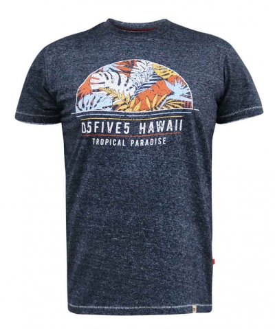 UPTON-D555 Hawaii Leaf Printed T-Shirt-Navy-3XL