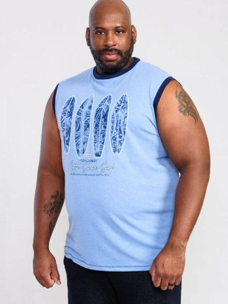 BRETTON-D555 Surf Board Printed Sleeveless T-Shirt-Blue-3XL