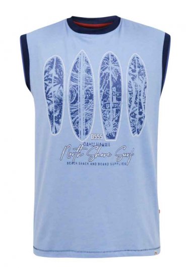 BRETTON-D555 Surf Board Printed Sleeveless T-Shirt-Blue-3XL