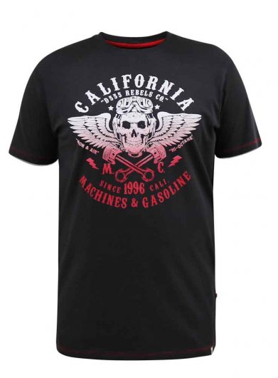 CHARLES-D555 California Rebel Skull Gradient Printed T-Shirt-Kingsize Assorted Pack A-(2XL-5XL)