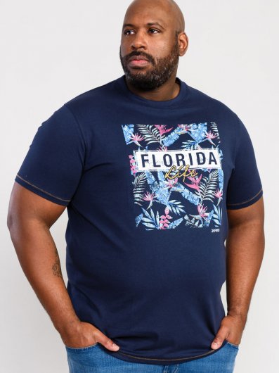 PRESTWICK-D555 Florida Floral Printed T-Shirt-Navy-3XL