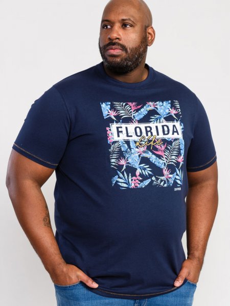 PRESTWICK-D555 Florida Floral Printed T-Shirt-Navy-4XL