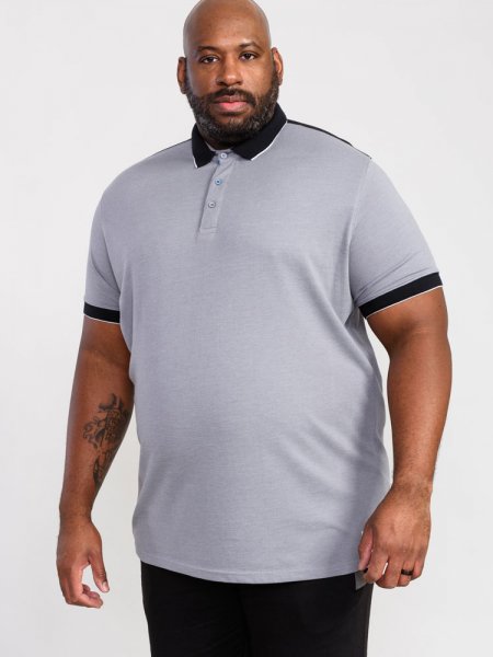 PRINSTEAD-D555 Pique Polo Shirt With Ribbed Collar And Cuff-Grey-3XL