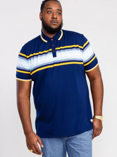 PELDON-D555 Chest Stripe Jersey Polo Shirt-Denim-2XL