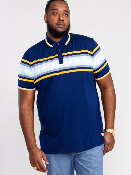 PELDON-D555 Chest Stripe Jersey Polo Shirt-Denim-2XL