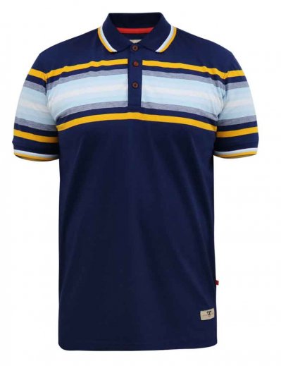 PELDON-D555 Chest Stripe Jersey Polo Shirt-Denim-2XL