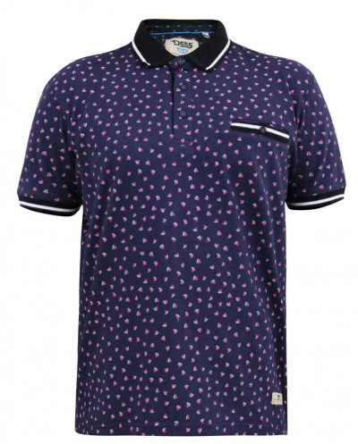 ROVER-D555 Melon Ao Printed Polo Shirt With Ribbed Collar Cuffs And Inner Placket-Navy-2XL