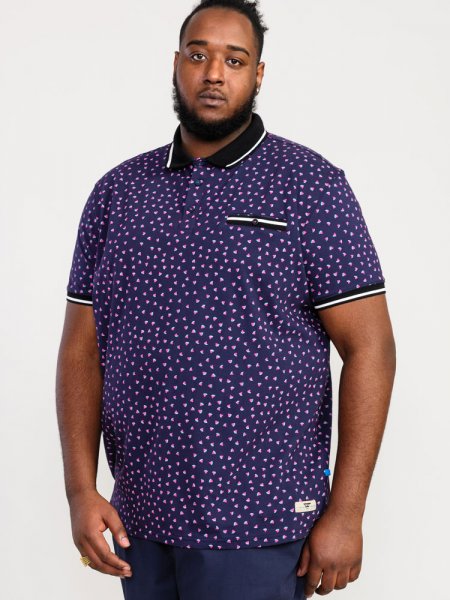 ROVER-D555 Melon Ao Printed Polo Shirt With Ribbed Collar Cuffs And Inner Placket-Navy-3XL