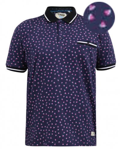 ROVER-D555 Melon Ao Printed Polo Shirt With Ribbed Collar Cuffs And Inner Placket-Navy-3XL