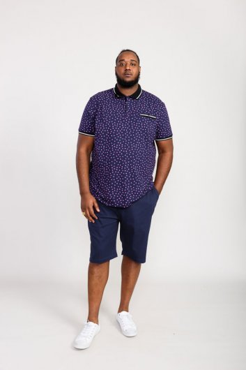 ROVER-D555 Melon Ao Printed Polo Shirt With Ribbed Collar Cuffs And Inner Placket-Navy-3XL