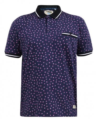 ROVER-D555 Melon Ao Printed Polo Shirt With Ribbed Collar Cuffs And Inner Placket-Navy-4XL