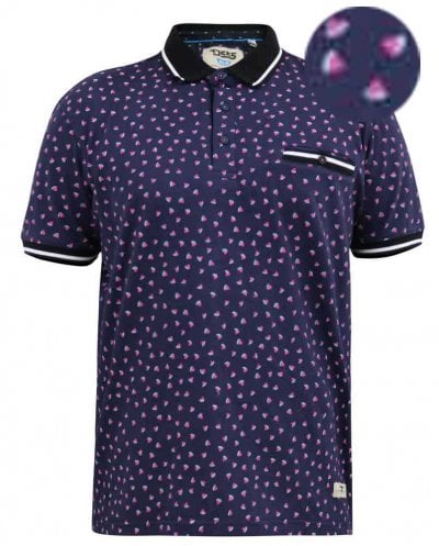 ROVER-D555 Melon Ao Printed Polo Shirt With Ribbed Collar Cuffs And Inner Placket-Navy-4XL