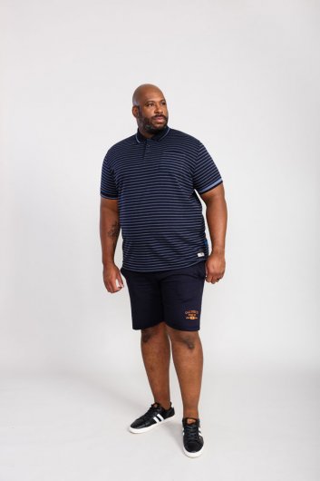 ROSEMARY-D555 Woven Full Stripe Jersey Polo-Navy-4XL