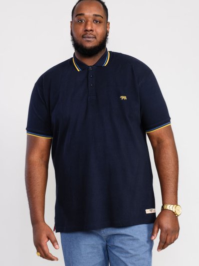 HAMFORD 1-D555 Pique Polo Shirt With 2 Colour Rib Tipping On Collar And Cuffs-Navy-10XL