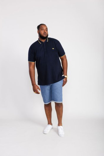 HAMFORD 1-D555 Pique Polo Shirt With 2 Colour Rib Tipping On Collar And Cuffs-Navy-10XL