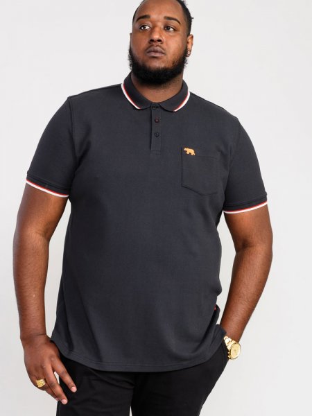 KIRBY-D555 Pique Polo With Two Colour Tipping And Patch Pocket-Black-3XL