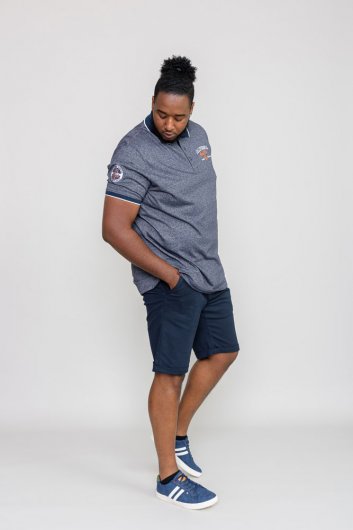 HATFIELD-D555 Navy Twisted Polo With Sleeve Badge & Chest Embroidery