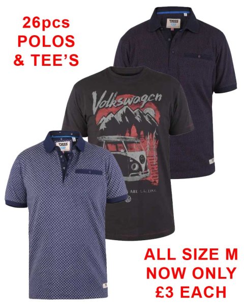 Assorted polo & t-shirt bundle of 26 tops in 3 different styles all size M