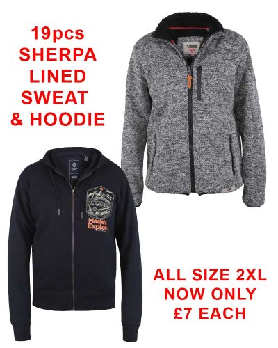 Assorted Sherpa lined Sweat & Hoodie bundle of 19 pcs in 2 different styles all size 2XL