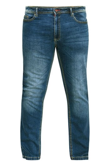 AMBROSE-Mens-D555 Slim Fit Stretch Jeans in Dark Blue Stonewash