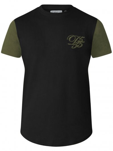 DEMARCUS-D555 Couture T-Shirt With Curved Hem, Contrast Sleeves And Chest Embroidery