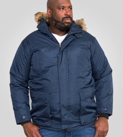 LOVETT-D555 Parka Style Jacket With Detachable Fur Trim-Navy-2XL