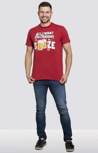 BOOZE 1-D555 Christmas Booze Chest Print T-Shirt