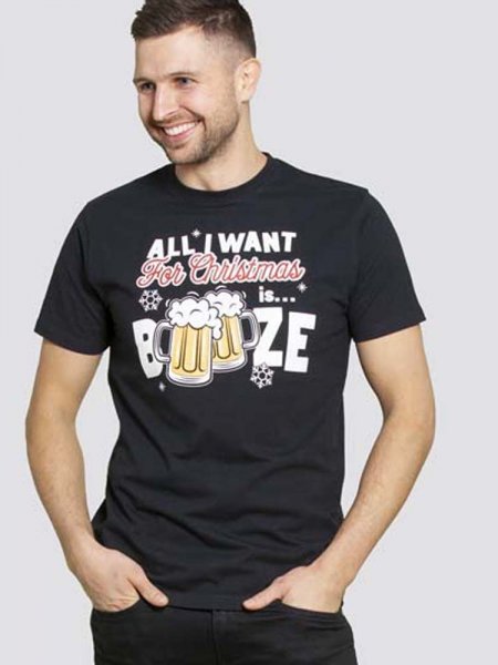 BOOZE 2-D555 Christmas Booze Chest Print T-Shirt