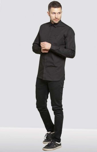 MICHAEL-D555 Couture Long Sleeve Stretch Shirt With Taping On Sleeves