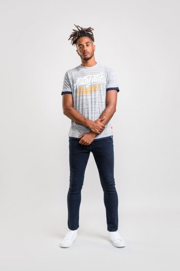 FINN 2-D555 Double Layer Cuff And Hem Authentic Printed T-Shirt