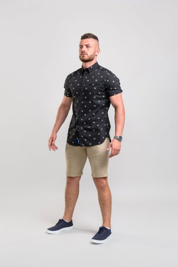 MARLEY-D555 All Over Printed Shirt With Hidden Button Down Collar