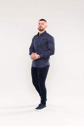 BARKER-D555 Long Sleeve Ao Printed Shirt With Concealed Button Down Collar