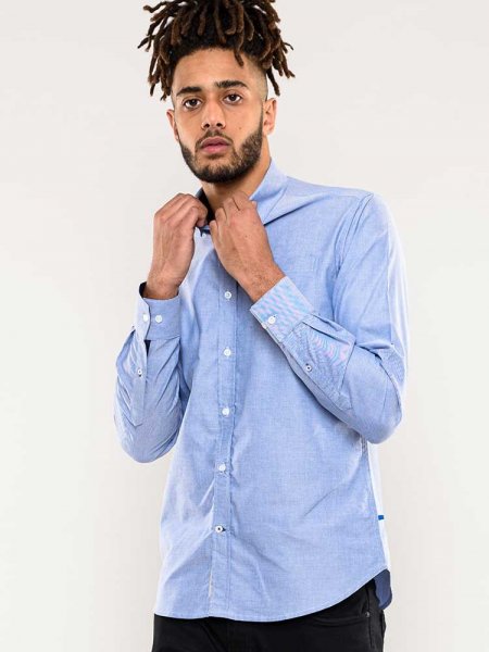 CLARENCE 1-D555 Long Sleeve Buttoned Down Oxford Shirt With Chest Pocket