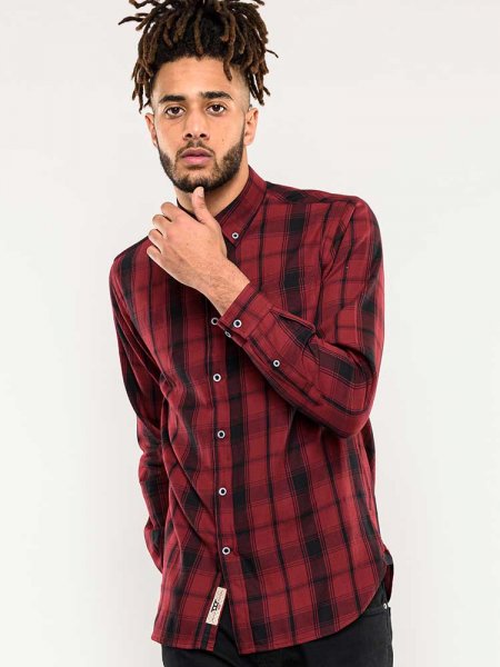 BENALLA-D555 Check Long Sleeve Button Down Shirt With Chest Pocket