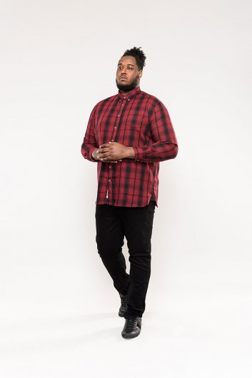 BENALLA-D555 Check Long Sleeve Button Down Shirt With Chest Pocket