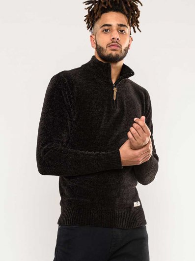 BRANSON-D555 Chenille Knit Funnel Neck Quarter Zip Jumper