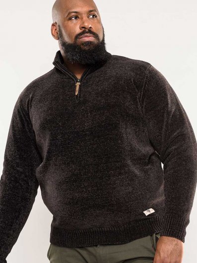 BRANSON-D555 Chenille Knit Funnel Neck Quarter Zip Jumper