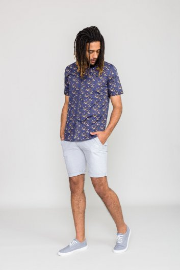 KINGSTON-D555 S/S Floral Ao Print Shirt With Hidden Button Down Collar & Pocket